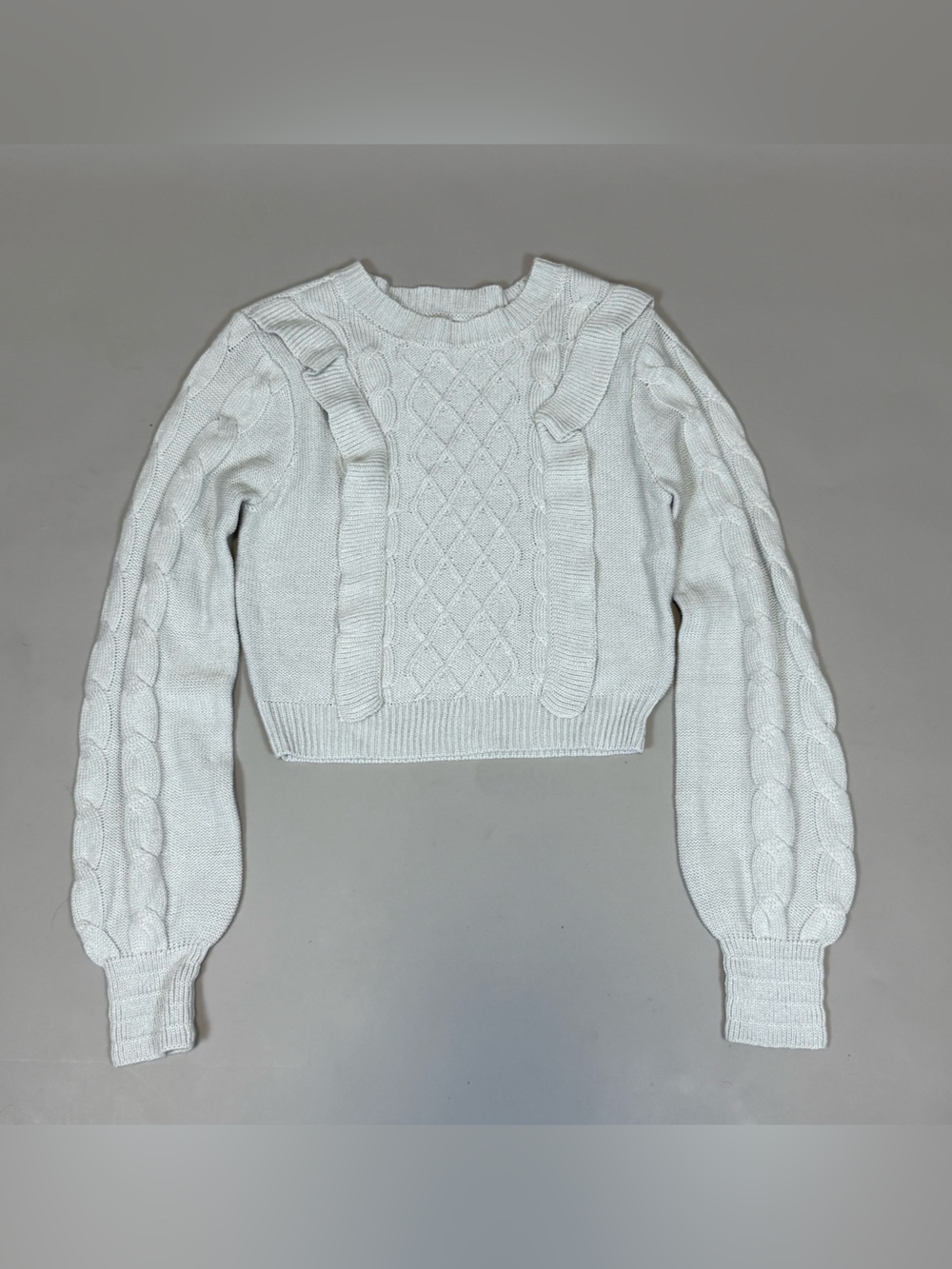 And Now This Women’s Small Gray Cable Knit Cropped Sweater Long Sleeve